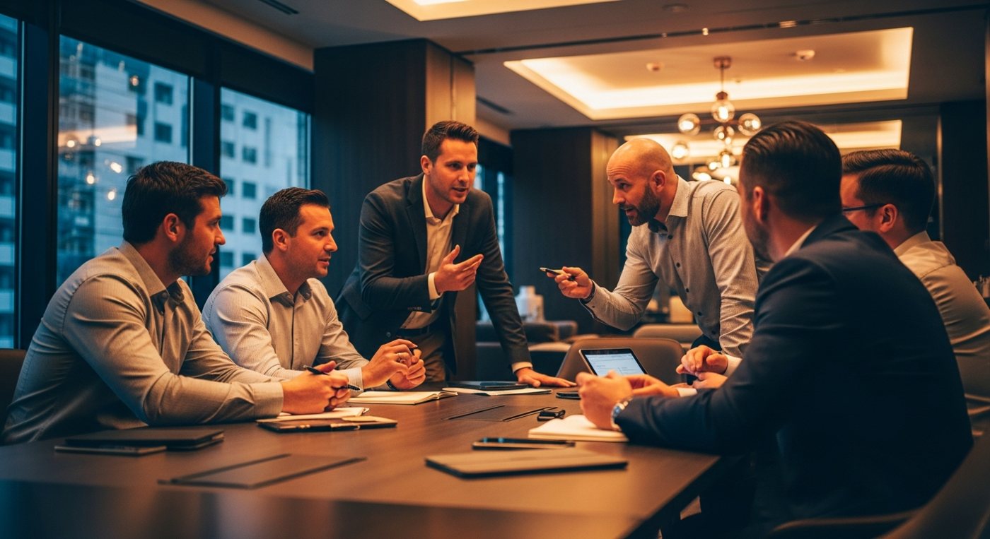 Business leaders meeting around a boardroom table